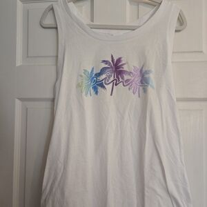 VS Pink White Tank Top with Palm Tree Design